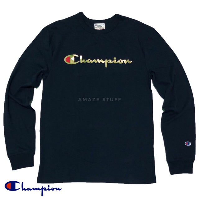 champion heritage long sleeve tee with gold script