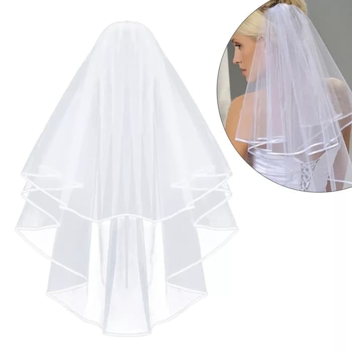 white wedding bride veil polos 1.25 m kerudung pengantin polos aksesoris