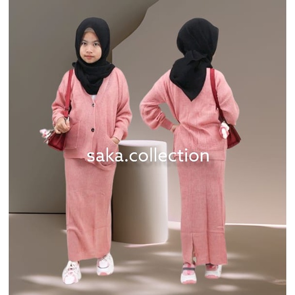 Stelan rok cardygan rajut anak perempuan usia 2-10 tahun
