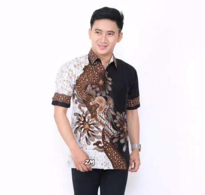 Terlaris Kemeja Batik Lengan Pendek Hrb030 Modern Halus Tulis Gus Azmi Syubbanul Wathon Seragam 5l