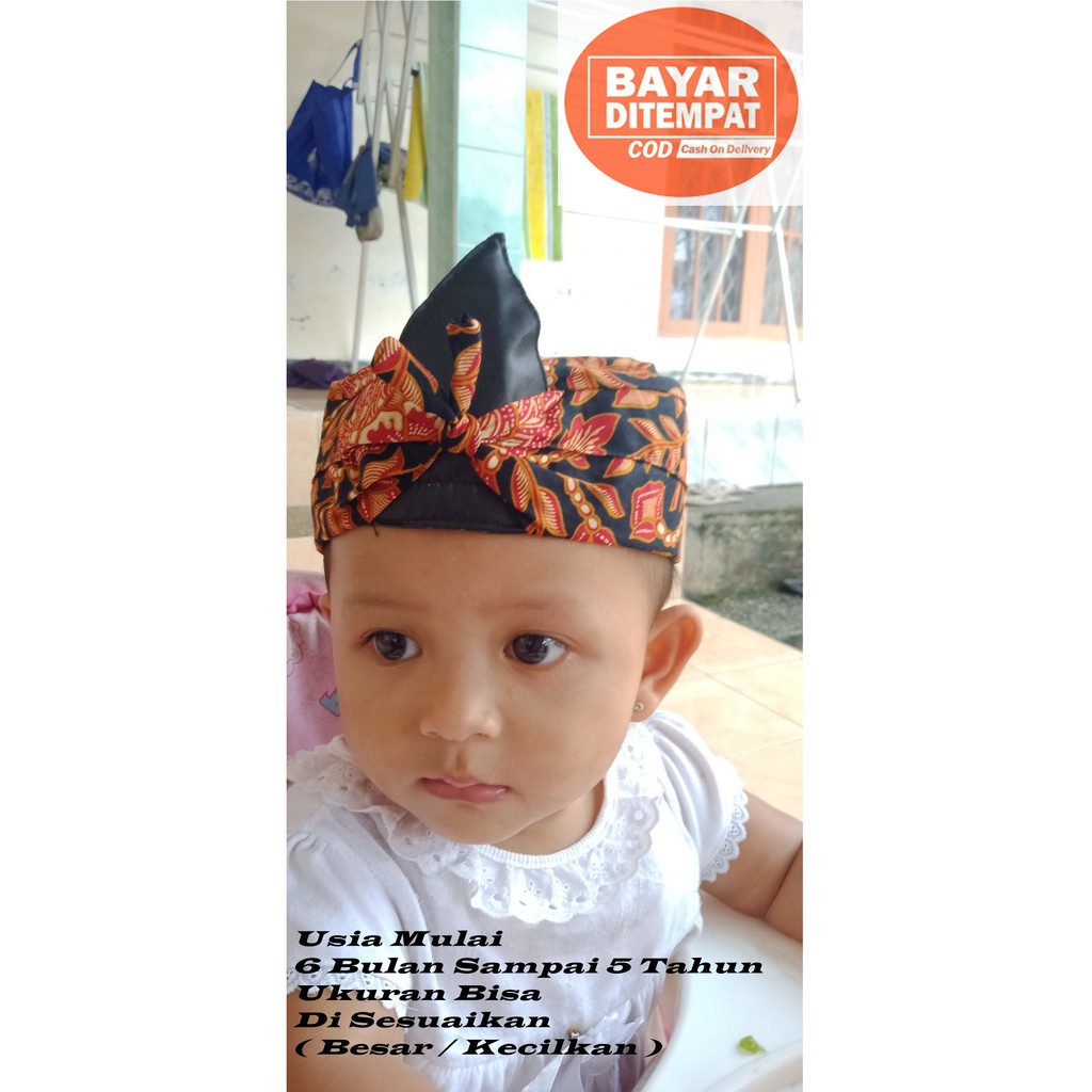 Blangkon Bayi Corak Batik / Ikat Kepala Anak Sunda Pajajaran / Blangkon Batik Bayi  5 Bulan Sampai 4 Tahun Full Motif Random Batik