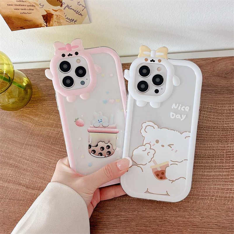 Soft Case Pelindung Lensa Bumper Motif Kartun Beruang Monster Untuk iPhone 14 13 12 11 Pro Max X Xr Xs Max 7 8 6 6s Plus SE 2020