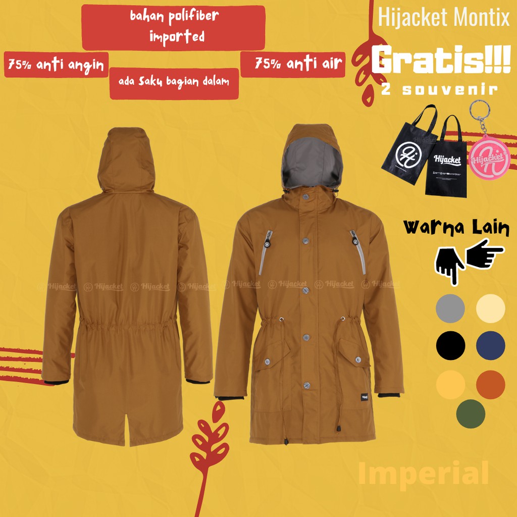 Hijacket Muslimah Jaket Hijaber Montix Warna Imperial Bahan Parasut 75% Anti Air dan Angin