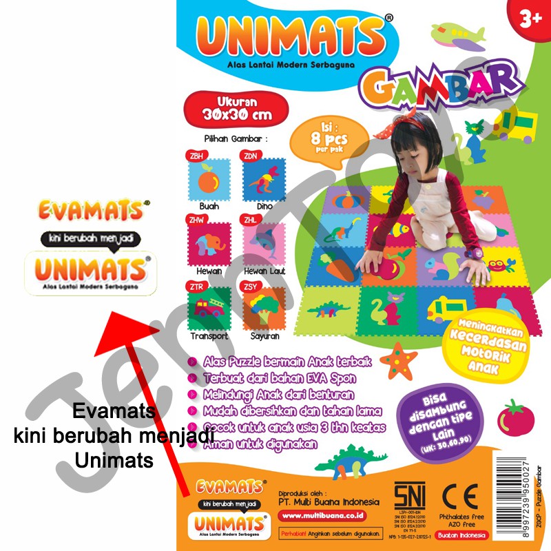 JennToys - Matras Alas Lantai Evamat UNIMAT Binatang / Buah / Transportasi / Dinosaurus