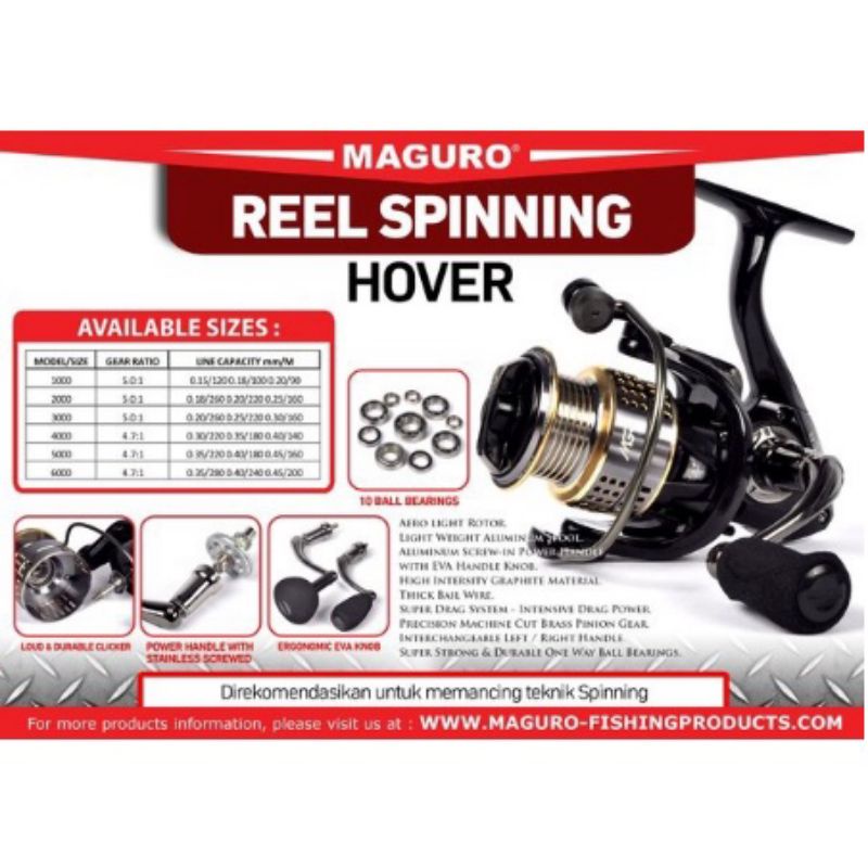 REEL MAGURO HOVER 10BALLBEARING POWER HANDLE 1000 2000 3000 4000 5000 6000 REEL SPINNING TERLARIS