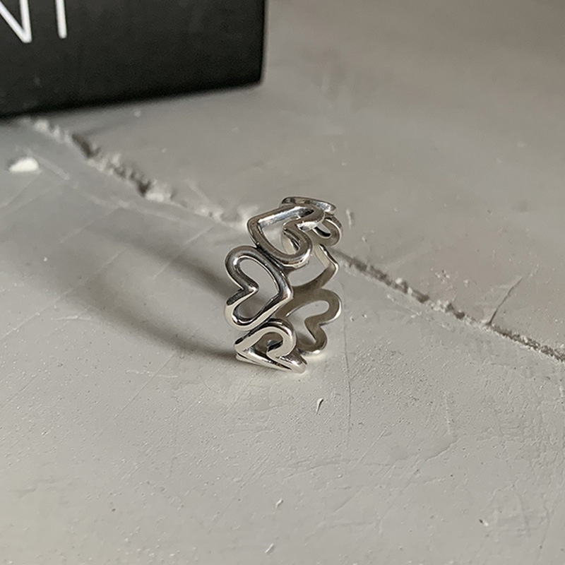 2pcs / Set Cincin Model Terbuka Adjustable Bentuk Hati Hollow Warna Silver Untuk Wanita