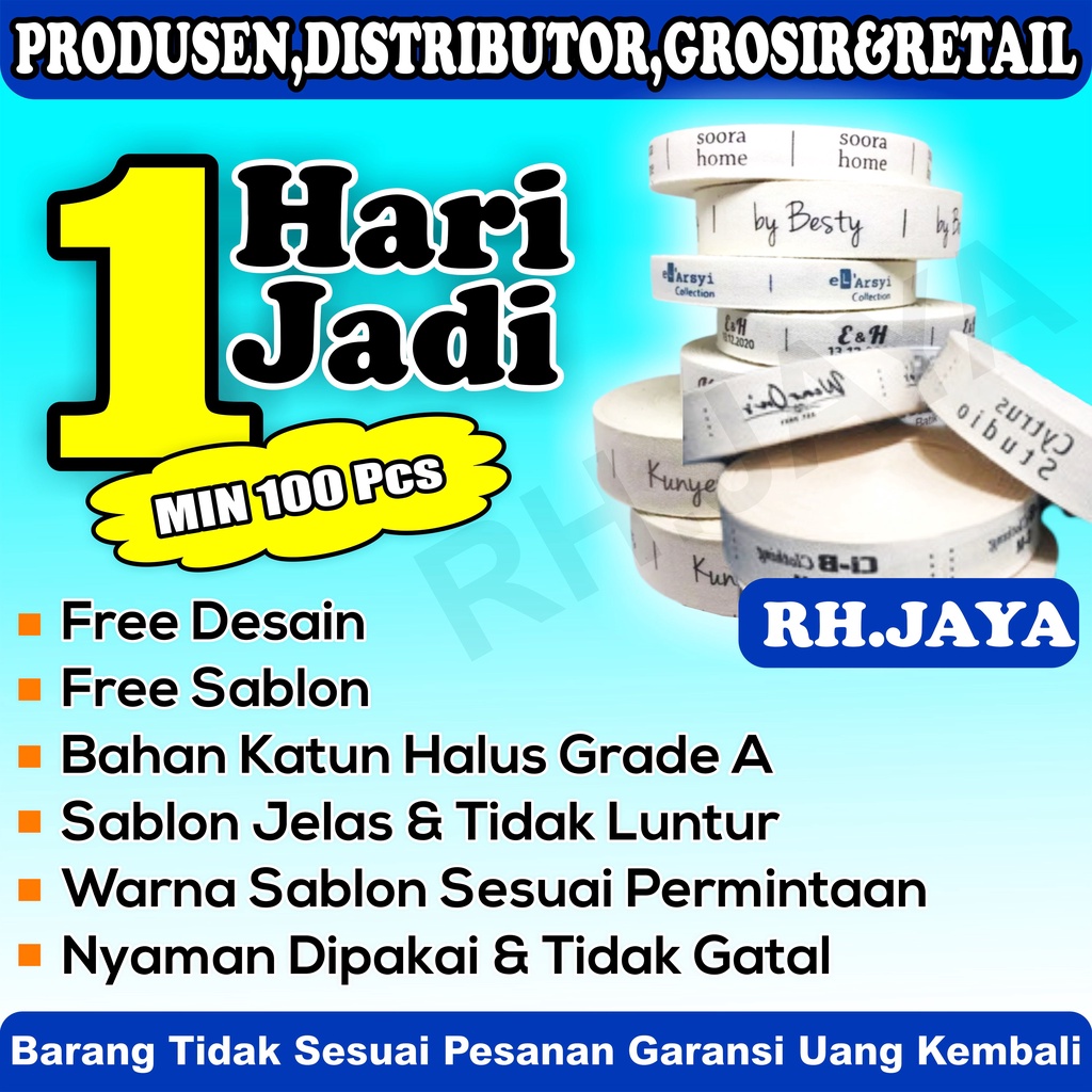 

MIN 100 PCS label pita katun label pita label masker label hijab label custom pita box pita hampers label baju label gamis label songkok free desain