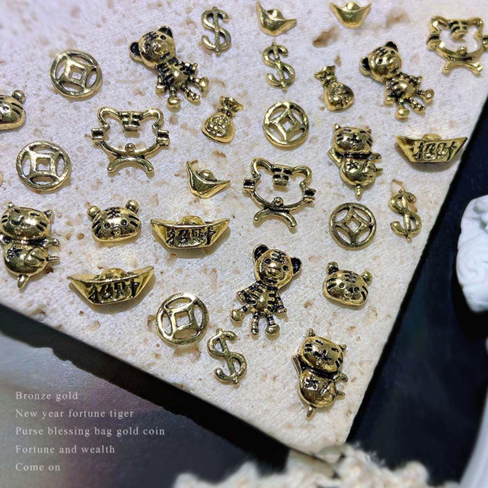 Mxbeauty Ingots / Tahun Baru Cina / Imlek Bahan Alloy Warna Gold Untuk Aksesoris Nail Art 2022|Alat Nail Art DIY