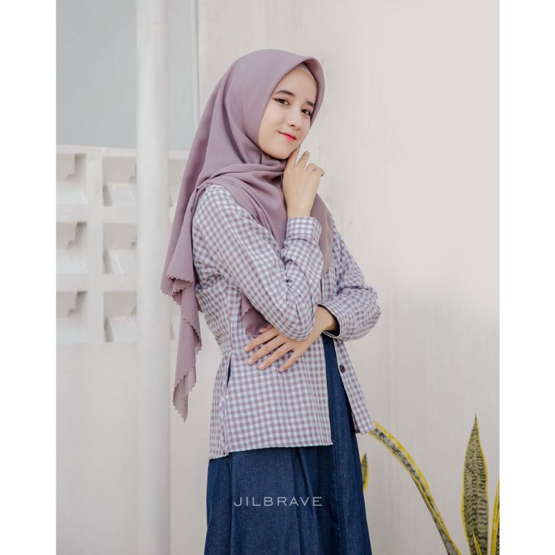 Prelove Jilbrave Sefa Dress Perpaduan Kemeja Motif kotak-kotak & Rok Denim Dengan Sentuhan  4 Warna
