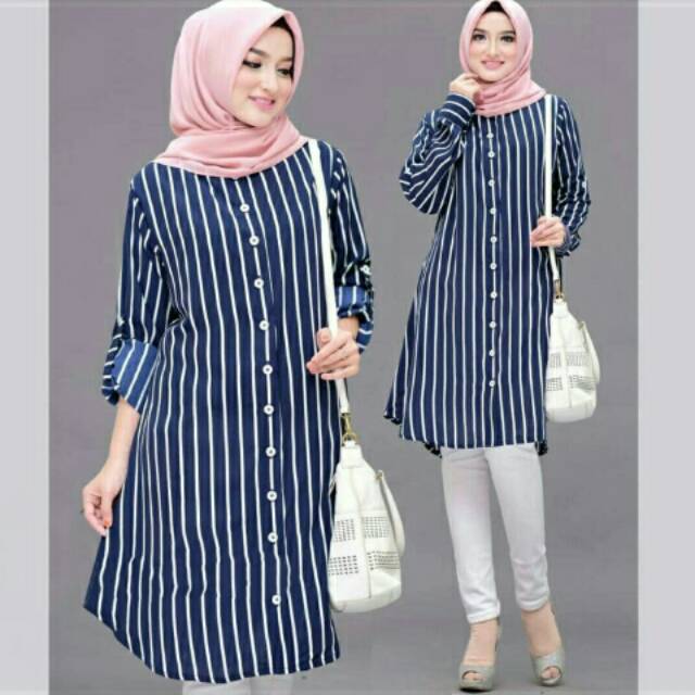 TUNIK TERMURAH BT26576 Navy salur tunik joah katun rayon