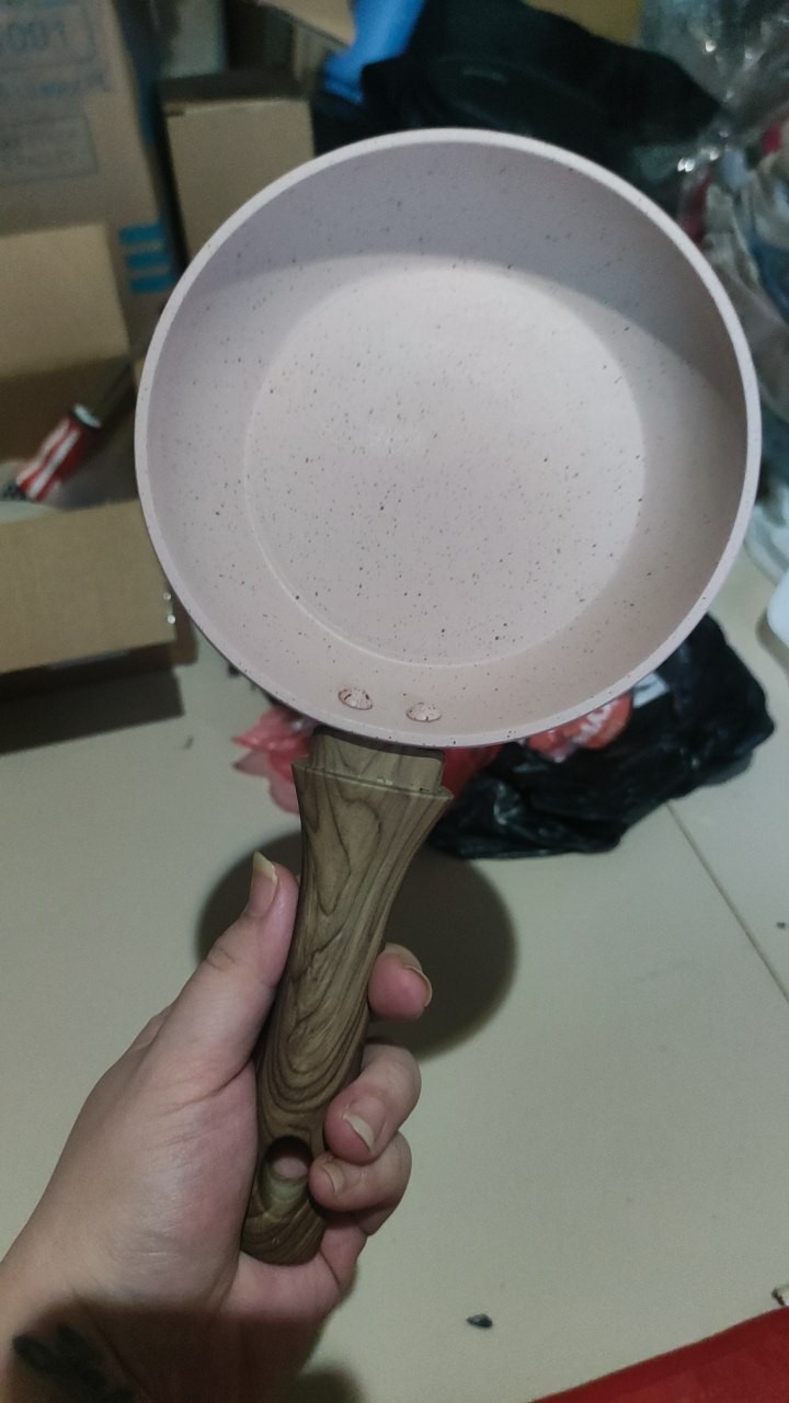 Cypruz Fp0691 14cm Pink Mini Fry Pan Gagang Kayu Marble Coating Penggorengan Panci Fry Wok Kuali