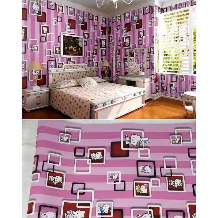 Wallpaper Dinding Motif Hello Kitty Kotak 3D