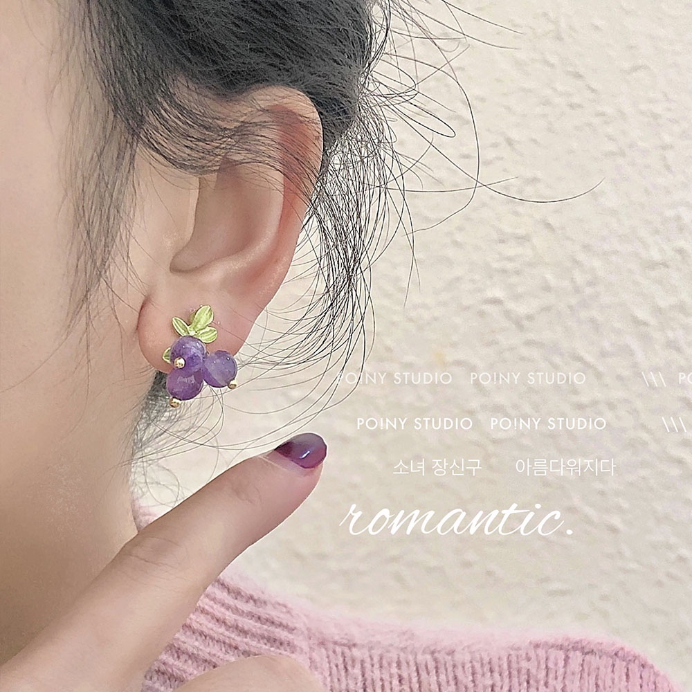 【COD Tangding】Anting Tusuk Gantung Temperament Desain Anggur Ungu Hias Kristal Gaya Musim Semi Untuk Wanita