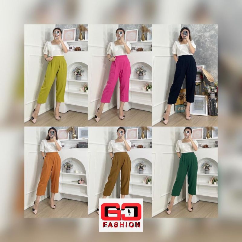 Setelan Wanita Crop Celana Atas Putih