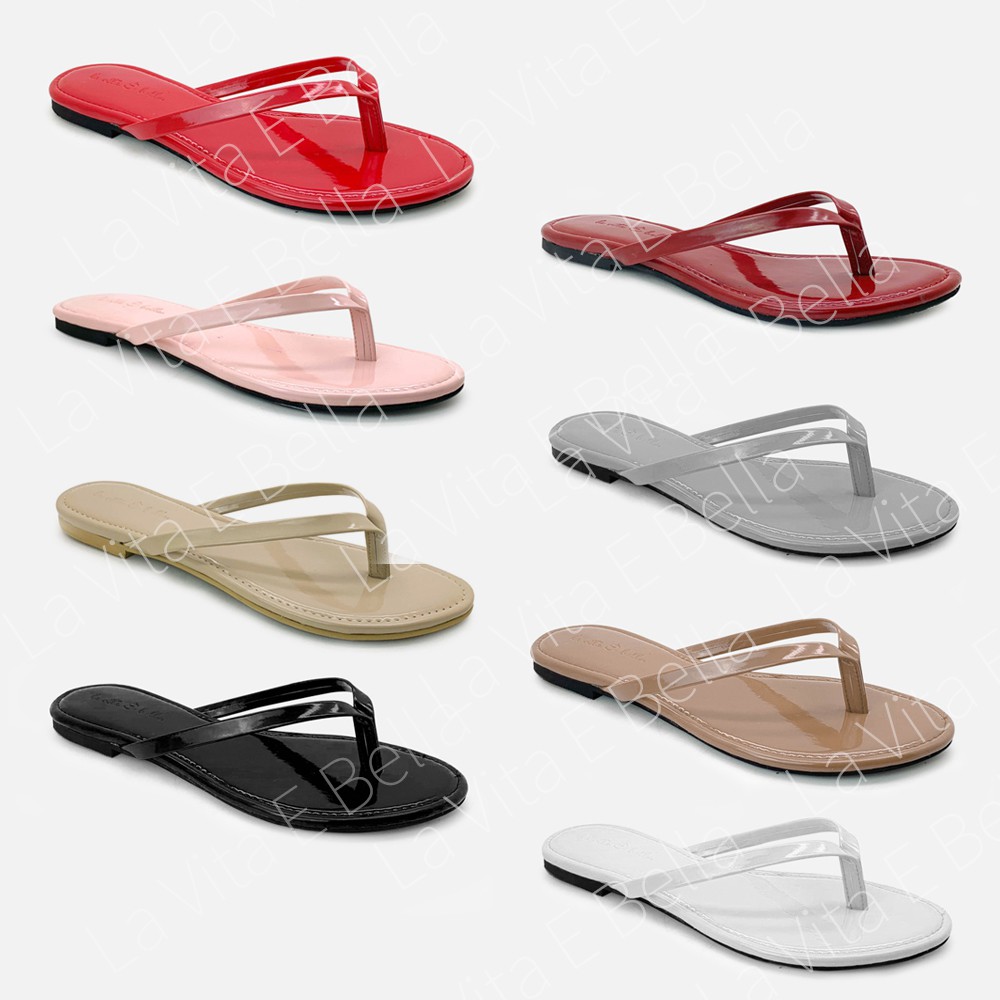 La Vita E Bella Candy Sandal Jepit Flat Teplek Wanita Model Flip Flop Bahan Glossy [LZ504]