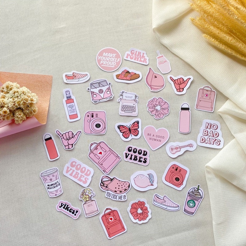 

Sticker Aesthetic Pink / stiker pink / stiker merah muda / stiker lucu / stiker murah / scrapbook