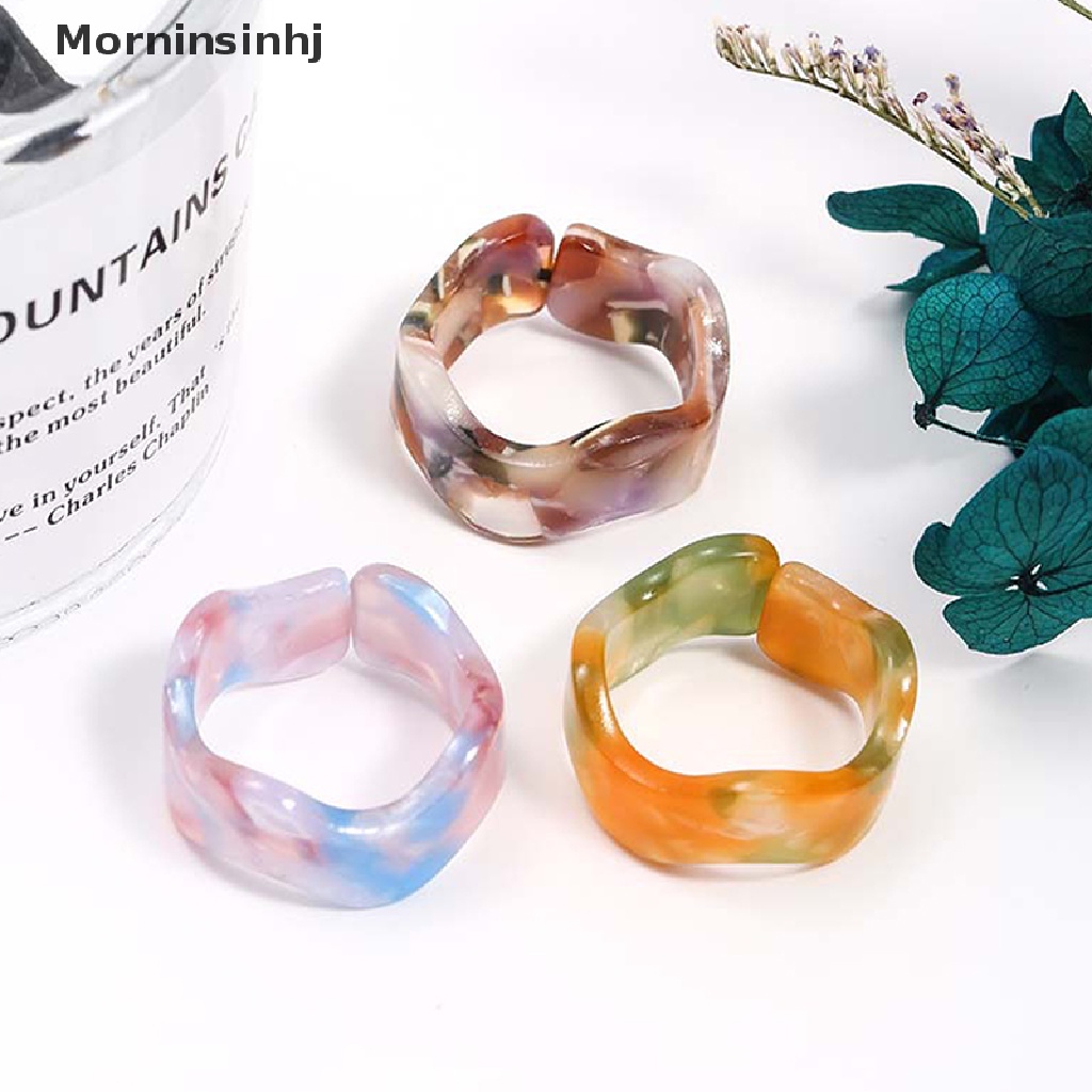 Mornin Cincinset Bulat Kotak Persegi Geometris Simple Resin Akrilik Kristal Berlian Imitasi Untuk Wanita id