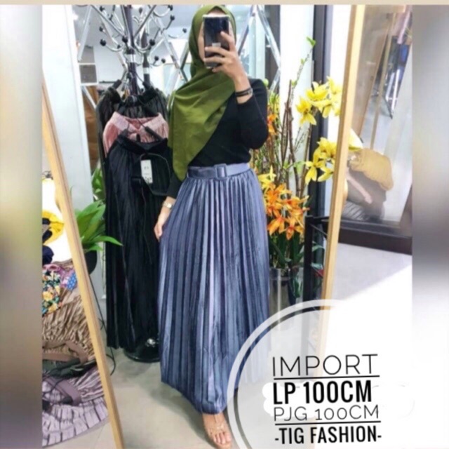 ROK PLISKET IMPORT BLUDRU BELT MAXI SKIRT FLARE SUEDE ROK VELVET BELT PREMIUM ROK CATERINE IMPORT