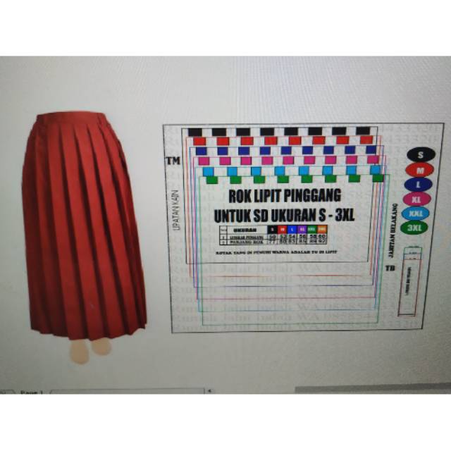 Pola baju pola jahit ROK SD LIPIT PINGGANG ukuran S-3xl