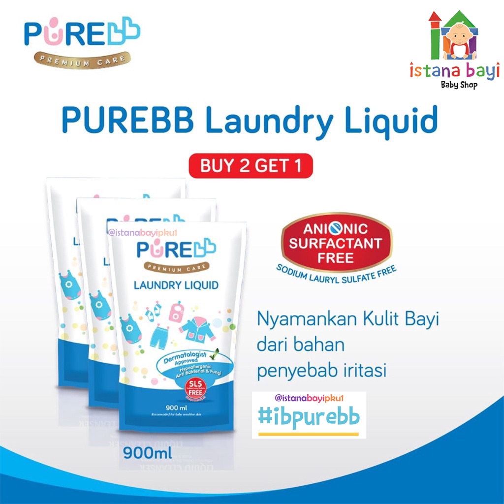 Purebb Laundry Liquid Refill 900 ml ( BUY 2 GET 1 )/Detergent bayi