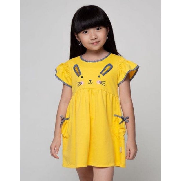 Little M Short Sleeve Midi Dress Anak Bunny 3D Ear Arbun