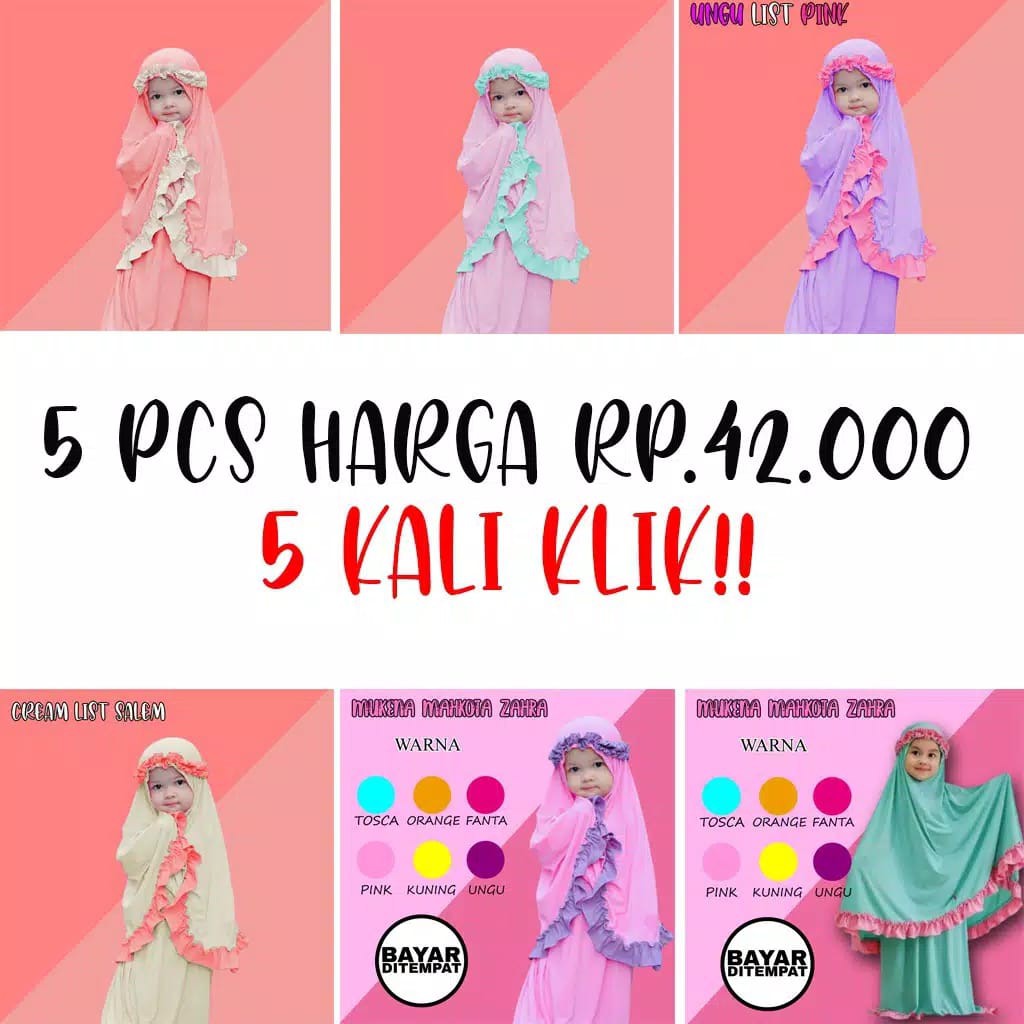 mukena anak / TK / PAUD / allsize 2-5 tahun / MUKENA MAHKOTA ZAHRA