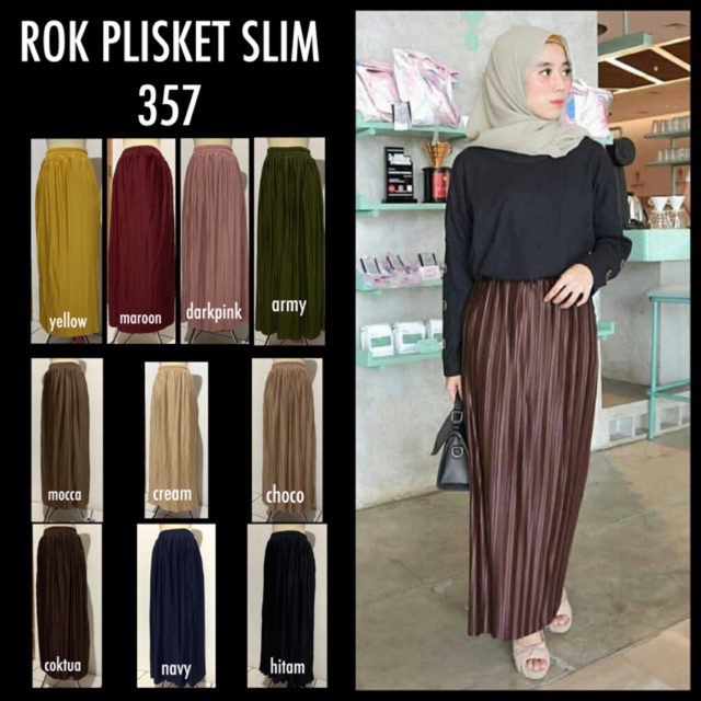 BD 357 - ROK PLISKET KECIL SEPAN CANTIK LURUS SLIM PANJANG FLARE SKIRT MAXI MUSLIM ABG POLOS MURAH