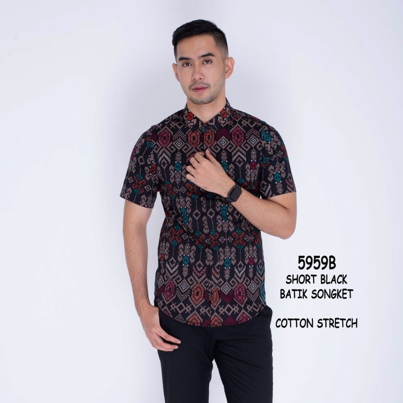 Baju kemeja Batik Lengan Pendek Pria Motif Songket