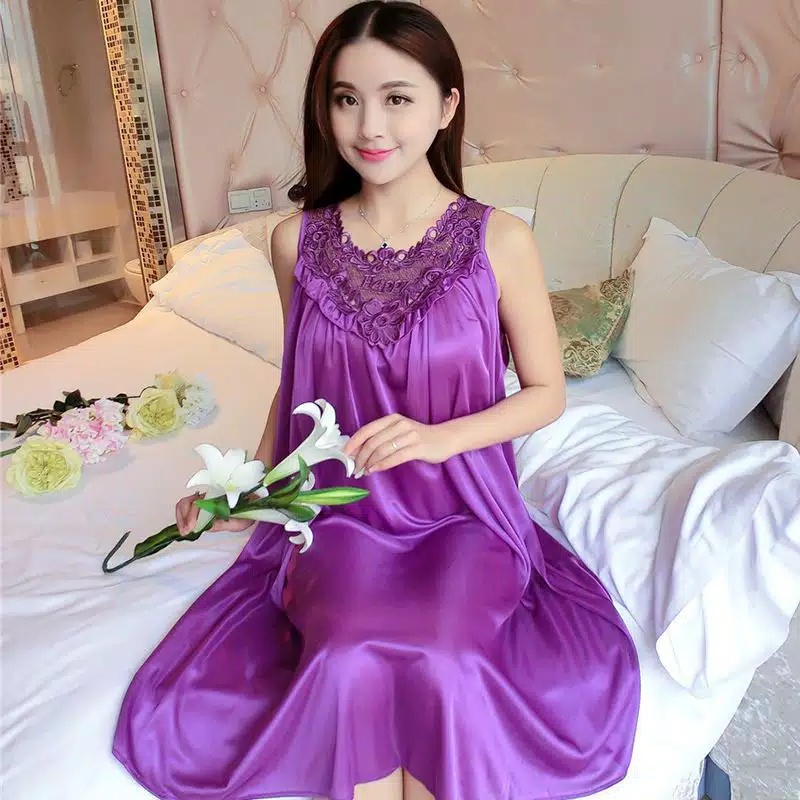 QC Lingerie Dress Satin / Lingerie Sexy / Baju Tidur / Sleep Wear Premium Import Transparan Terlaris