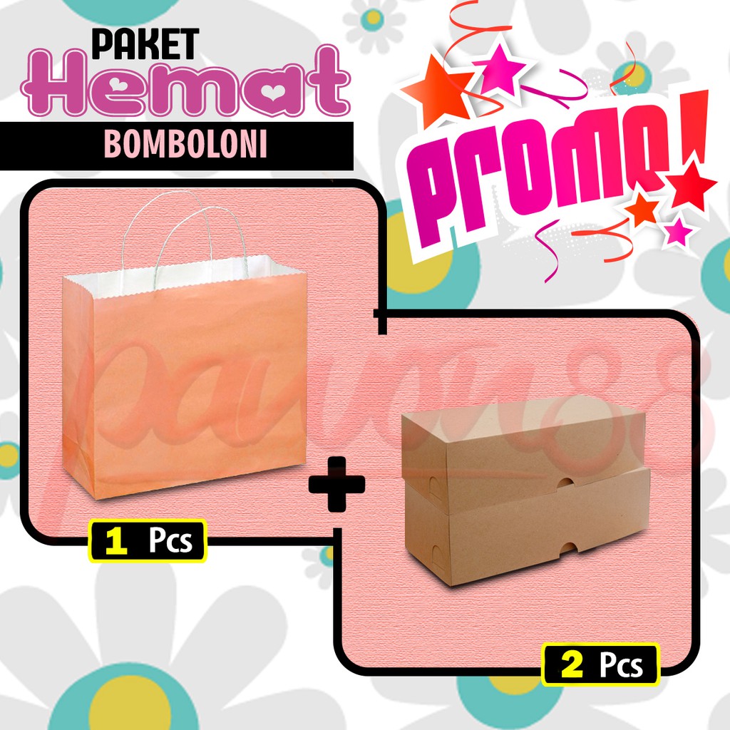 

Paket Paper Bag PEACH+Box Bomboloni | Dus Bomboloni | Kotak Bomboloni COKLAT (1 PB + 2 Box)-(10SET)