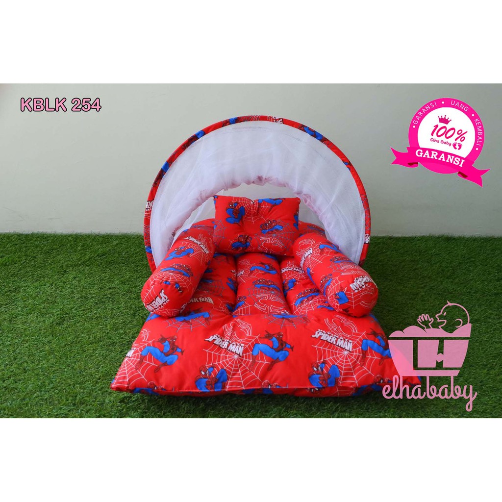 Kasur Lipat Bayi Set Kelambu Bantal Guling | Tempat Tidur Anak Baru Lahir Motif Lucu Bonus Tas 082