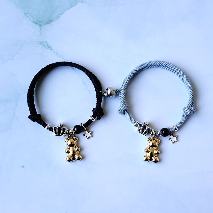 2pcs Gelang Tali Anyaman Dapat Disesuaikan Dengan Magnet Untuk Pasangan