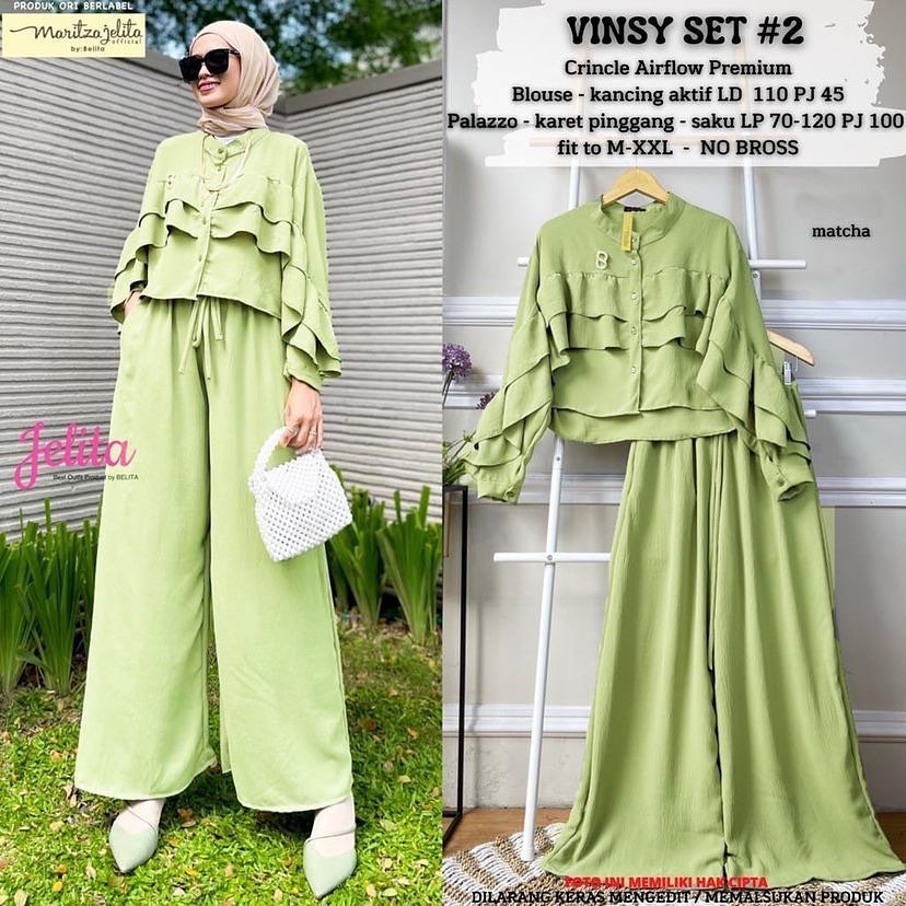 VINSY SET #2 WD MOSSCRAPE ATASAN + CELANA BAJU SET WANITA TERBARU SIMPLE DAN ELEGNA BAJU SET WANITA FASHION 2022