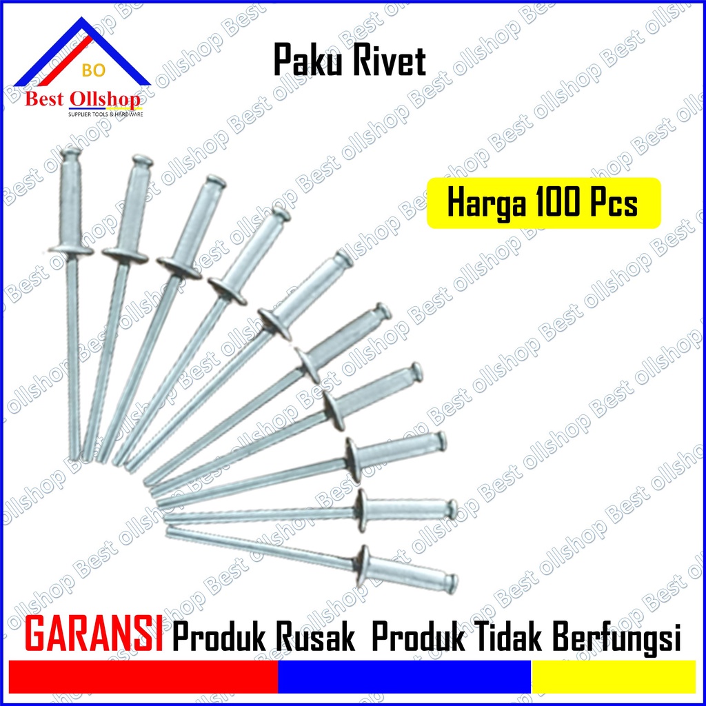 Paku Ripet Rivet Rifet Rivetti Drill Hole 3.3 - 3.4 MM 423 435 440 Paku Knalpot Ecer 100 Pcs Murah