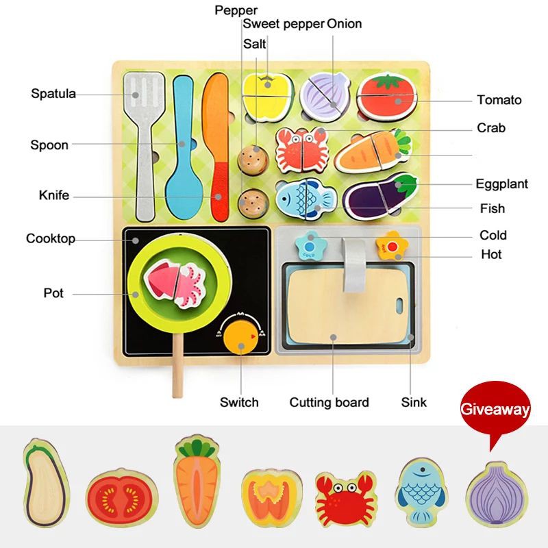 Wodden Kitchen Cut Mainan Masak Masakan Mainan Dapur Anak Mainan Kayu Wooden Toys 183-19