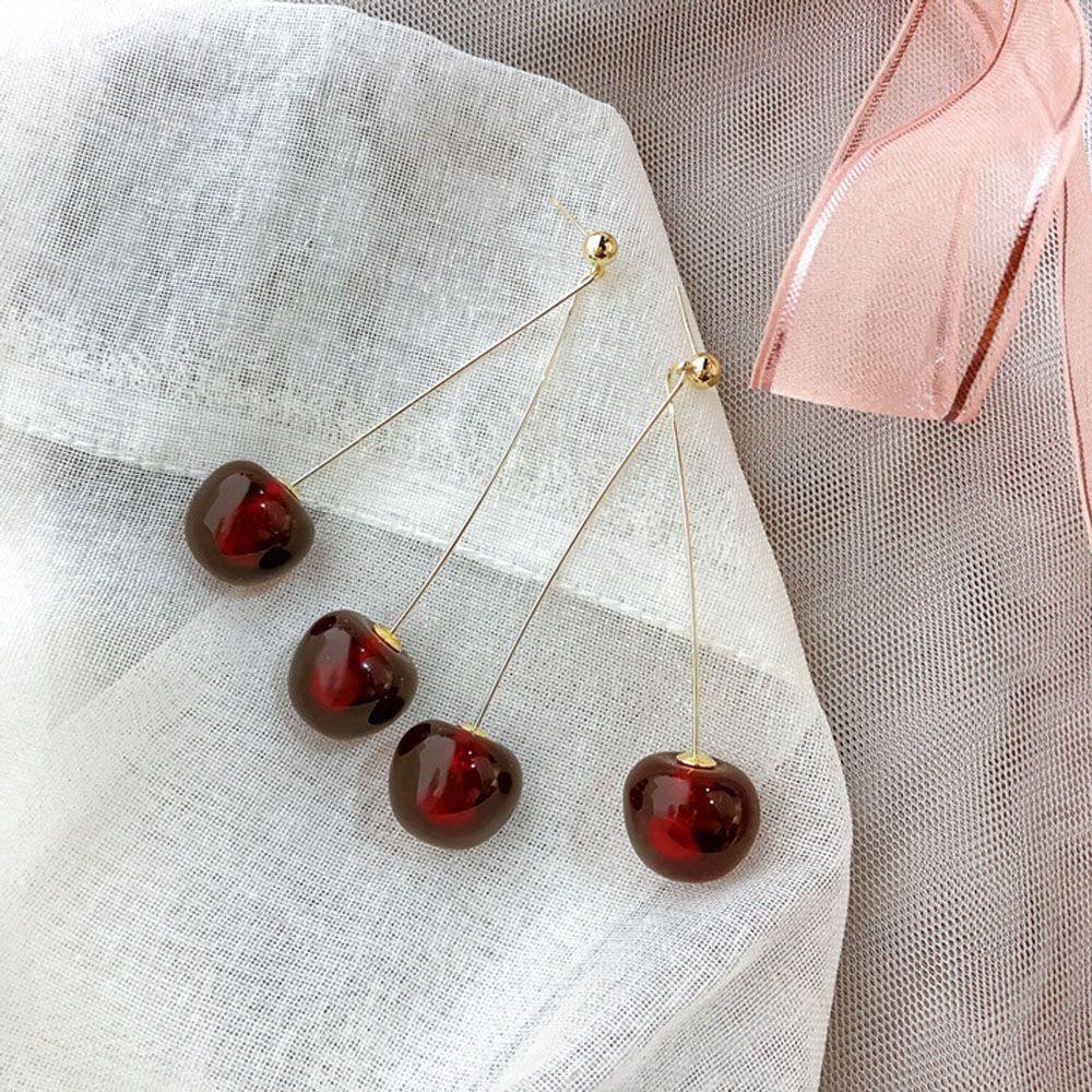 Needway Drop Earrings Lucu Pesta Aksesoris Fashion Buah Resin Merah Cherry Stud Earrings