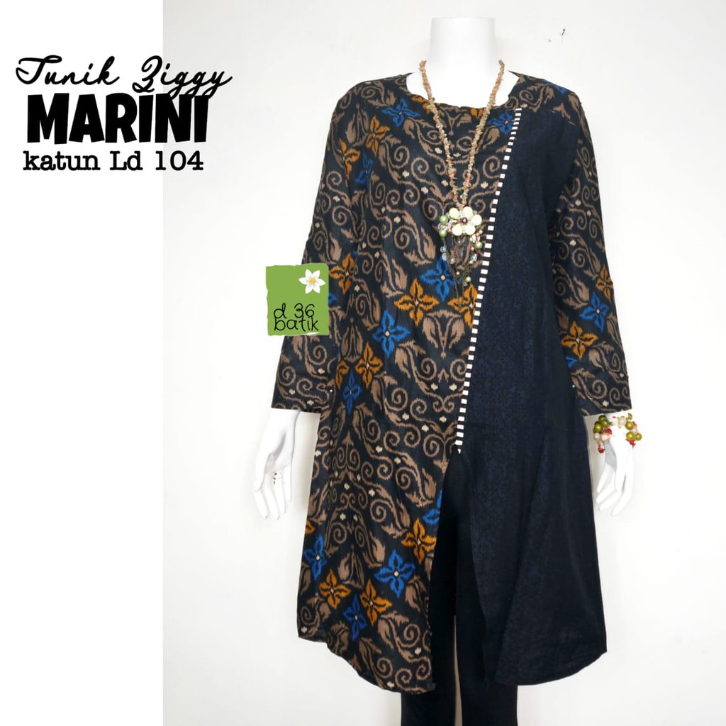 Tunik Ziggy Marini Batik Bunga Zigzag Lawasan Batik Midi Casual Kerja Modern Kantoran Muslim Seragam