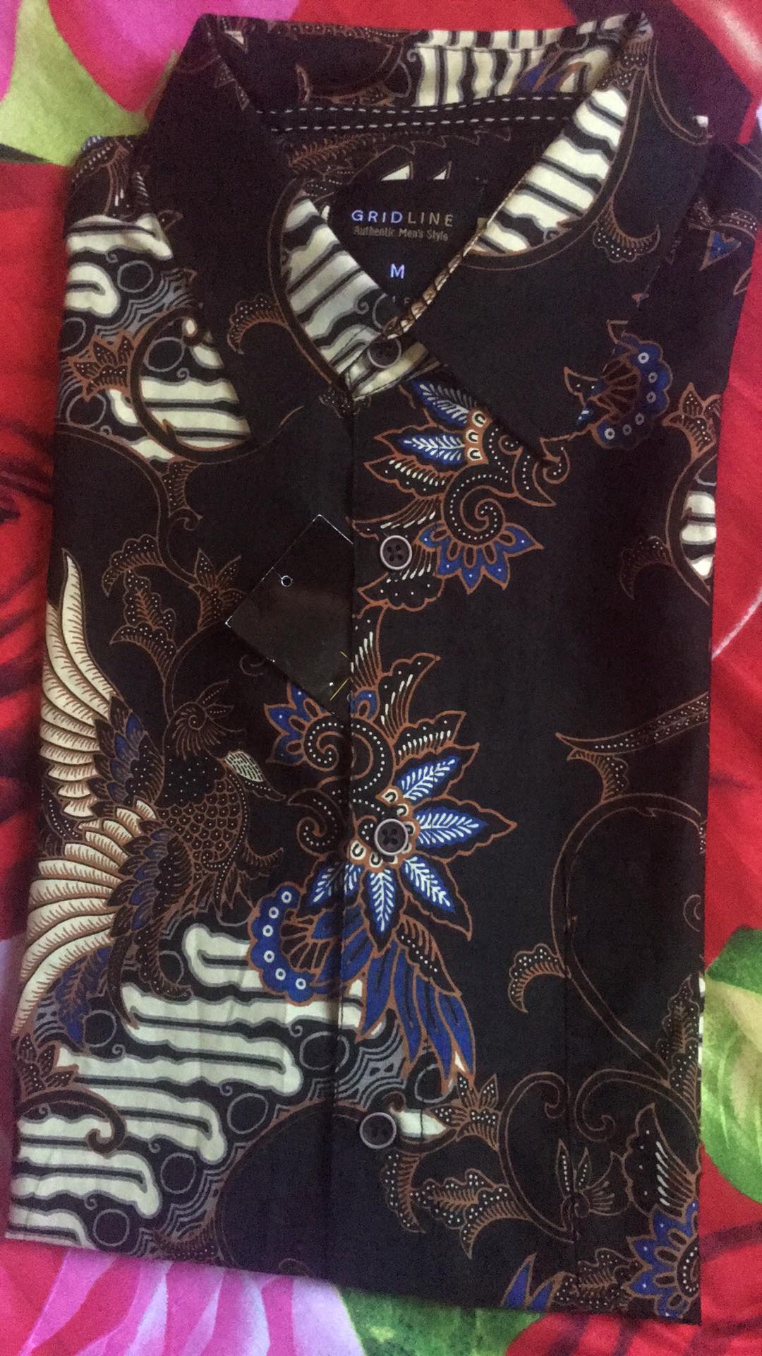 [gridline - Ls037 Navy & Black] Kemeja Batik Slimfit Pria Katun Lengan Panjang Modern Keren Rekomen