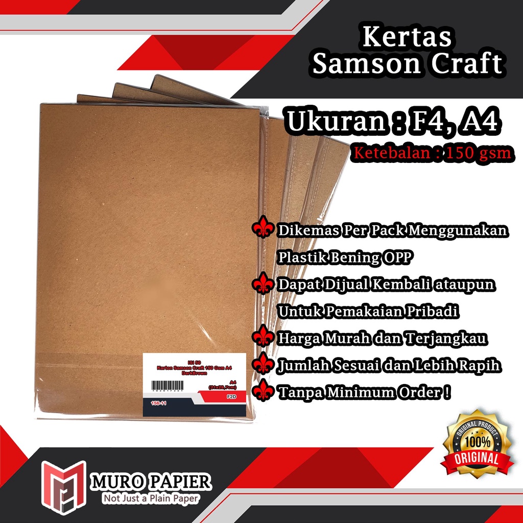 

( PER PAK - ISI 50 ) Karton Samson Craft 150 gsm F4 A4 - by Muro Papier