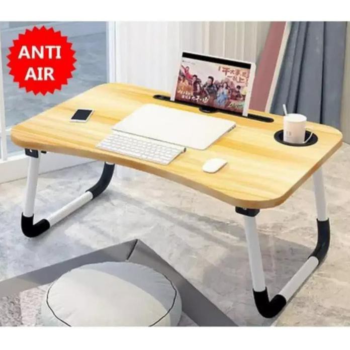 Meja Lipat Belajar Laptop Desk Table Serbaguna Anti Slip Slot Gelas On - Hijau, TANPA BOX BGRT56