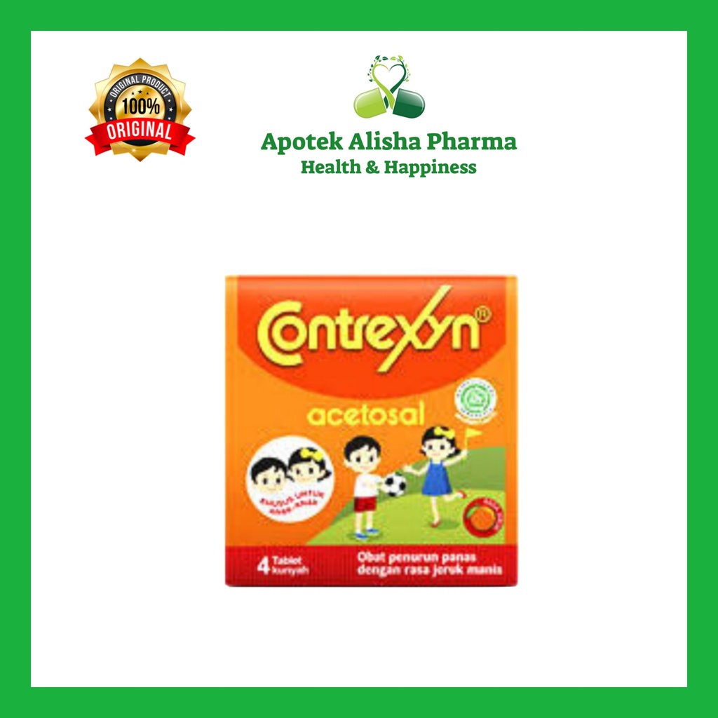 Contrexyn Tablet (Strip 4tablet) - Contrexin Tablet Obat Penurun Panas/Demam Anak Rasa Jeruk Manis / Contreksin / Kontreksin