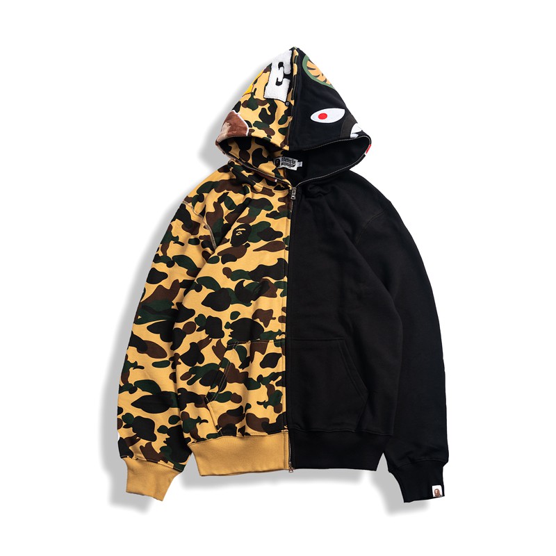 bape hoodie half black half camo