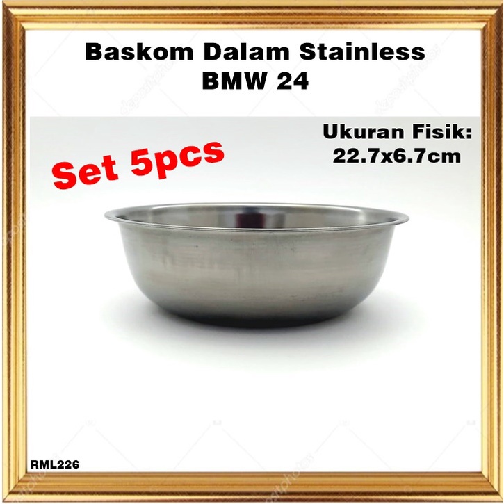 [Set 5pcs] Baskom Dalam/Mixing Bowl Stainless BMW 24