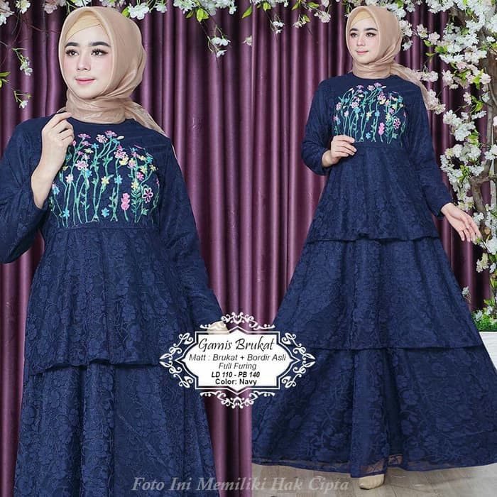 BAJU GAMIS WANITA TERBARU / GAMIS NAVY MEWAH / GAMIS BRUKAT ILUVA