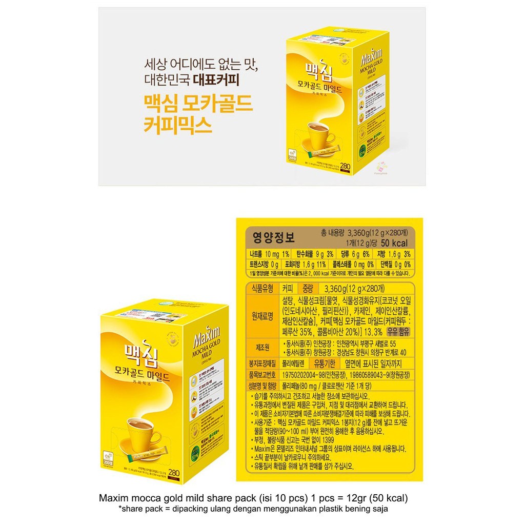 

ORI KOREA MAXIM MOCCA GOLD MILD share pack isi 10 pcs
