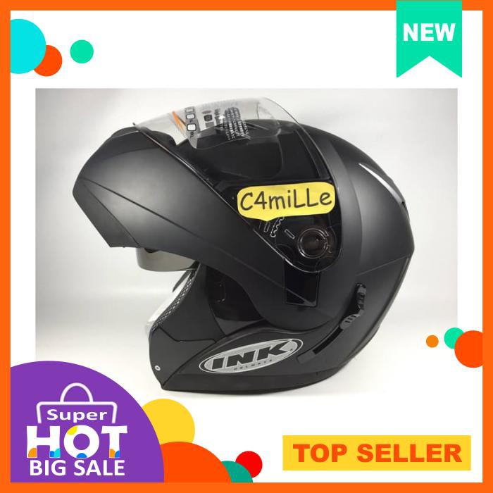 Helm Ink Aventure Solid Black Dop Double Visor Modular Full Face