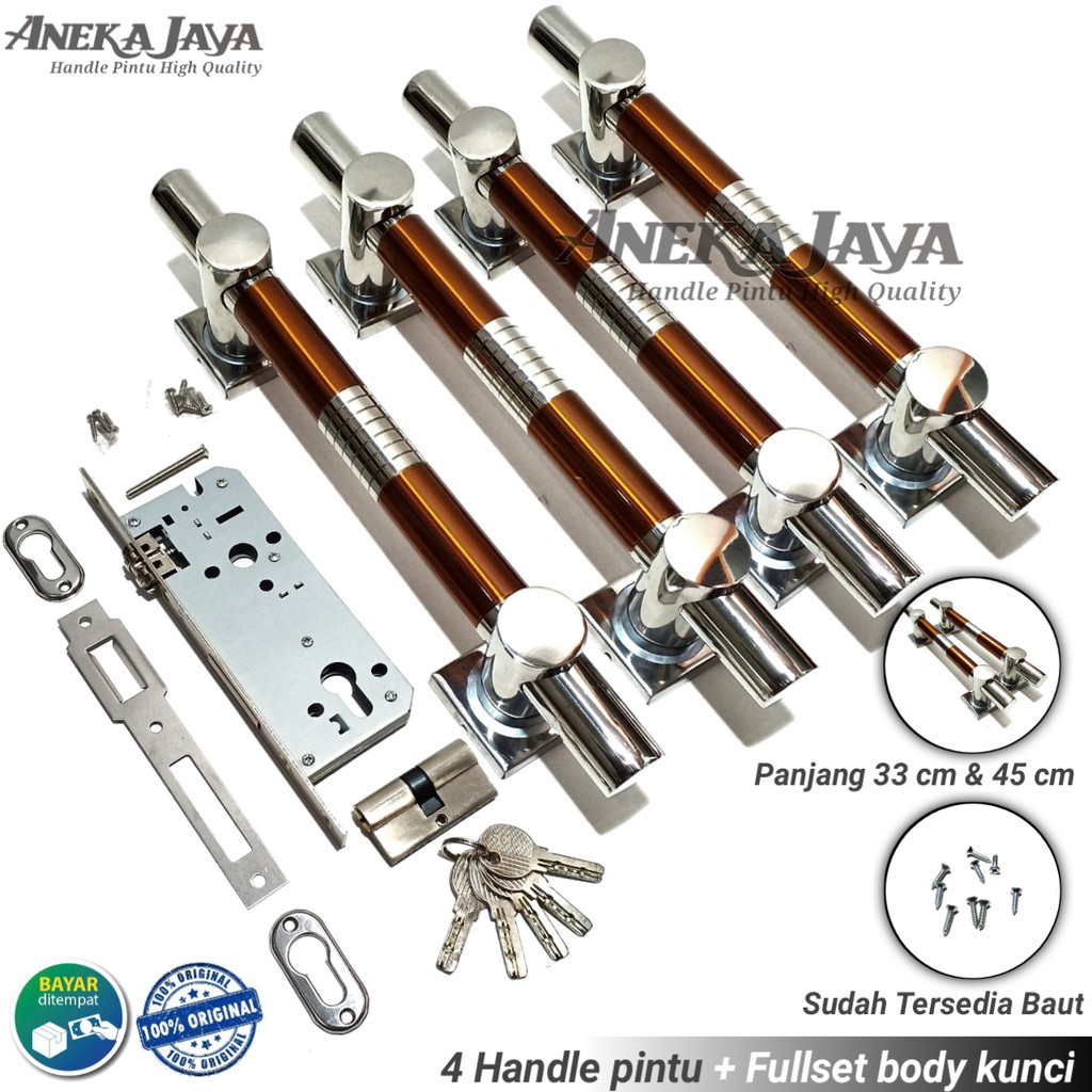 pull handle pintu rumah gagang pintu 33 cm &amp; 45 cm model suling stainless dan body kunci set modern