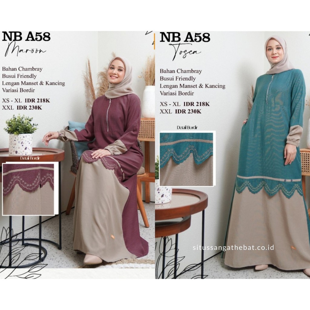 GAMIS NIBRAS TERBARU 2021, GAMIS REMAJA, GAMIS MODERN, PAKAIAN MUSLIM WANITA NB A58 TOSCA MAROON