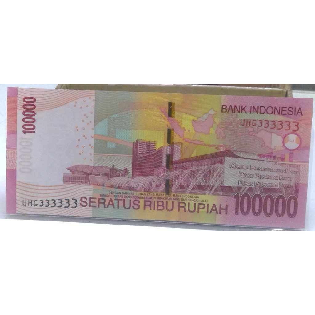 Uang Nomor Cantik 100.000 Rupiah Indonesia Serie Soekarno Tahun 2012 UHG 333333