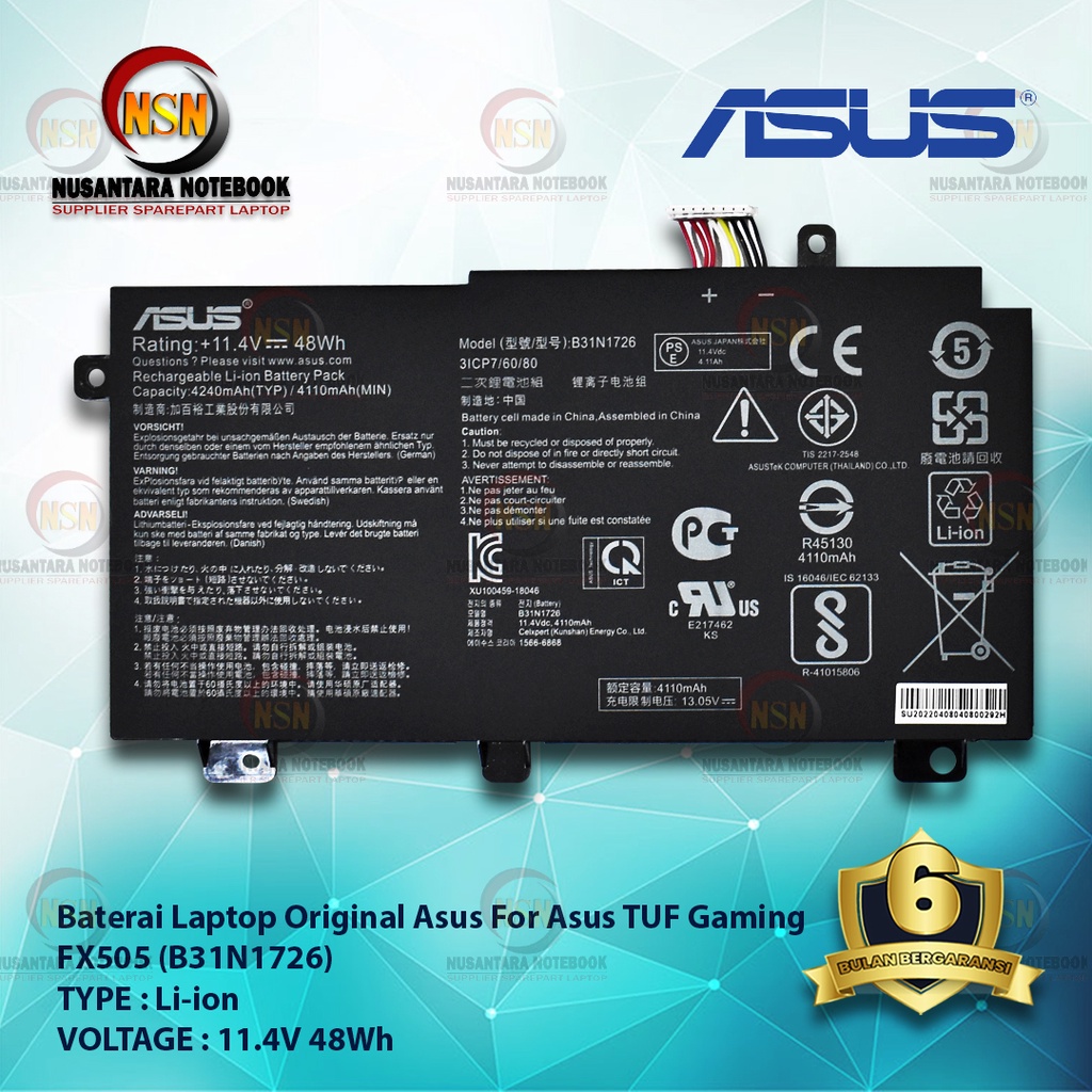 Baterai Laptop Original For Asus TUF Gaming FX505 B31N1726 11.4V 48Wh